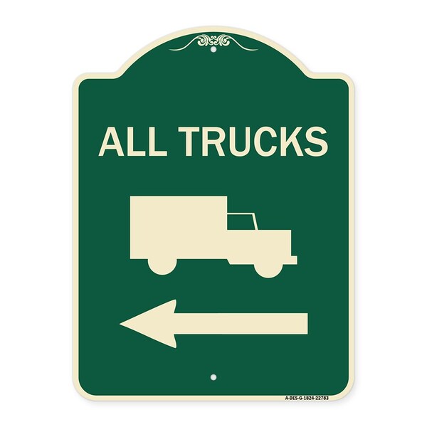 Trucks All Trucks W/ Truck & Left Arrow Heavy-Gauge Aluminum Sign, 24" x 18", G-1824-22783